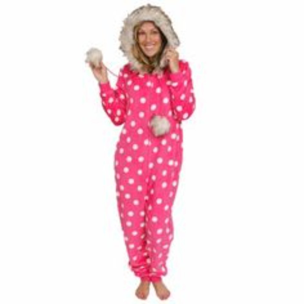 Pink Polkadot Faux Fur Trim Onesie